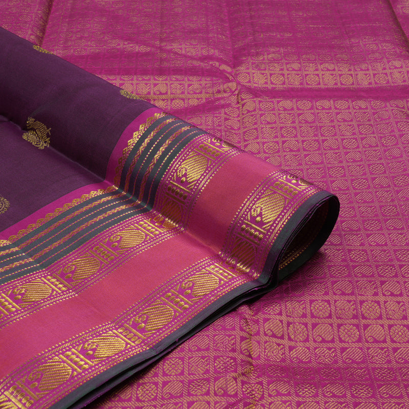 Hayagrivas Handloom Violet Kanjivaram Silk Saree with Rani Pink Border KSBE4H19-2