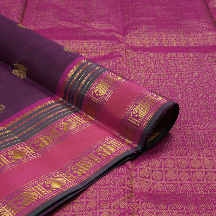 Hayagrivas Handloom Violet Kanjivaram Silk Saree with Rani Pink Border KSBE4H19-2