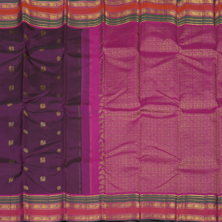 Hayagrivas Handloom Violet Kanjivaram Silk Saree with Rani Pink Border KSBE4H19-2