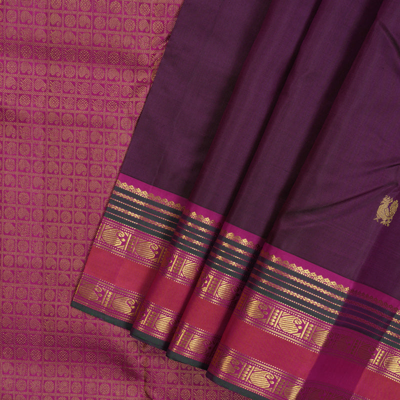 Hayagrivas Handloom Violet Kanjivaram Silk Saree with Rani Pink Border KSBE4H19-2