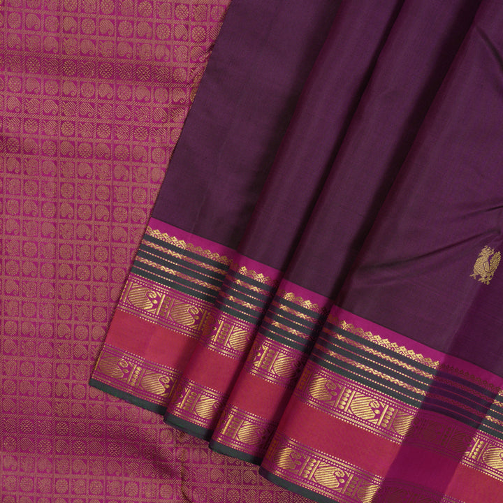 Hayagrivas Handloom Violet Kanjivaram Silk Saree with Rani Pink Border KSBE4H19-2