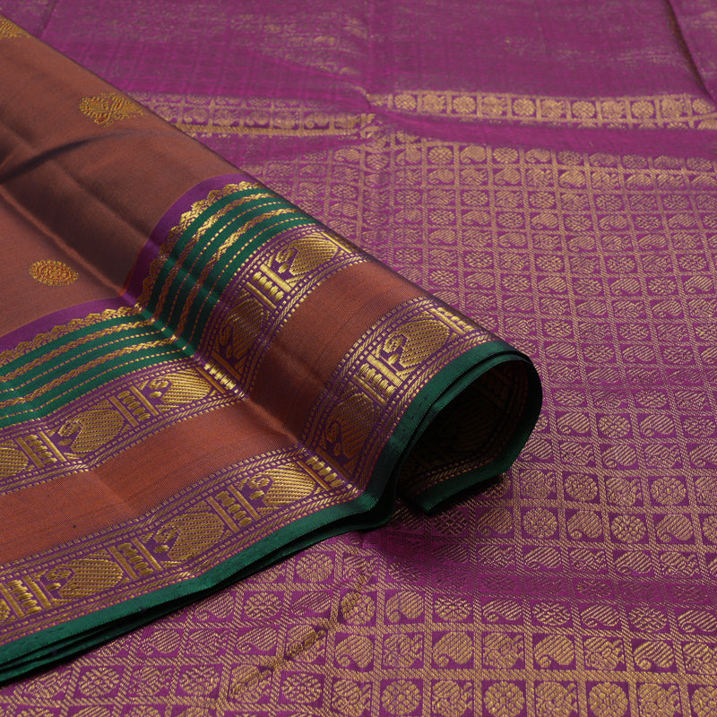 Hayagrivas Handloom Rust Orange Kanjivaram Silk Saree with Purple Border KSBE4H19-3