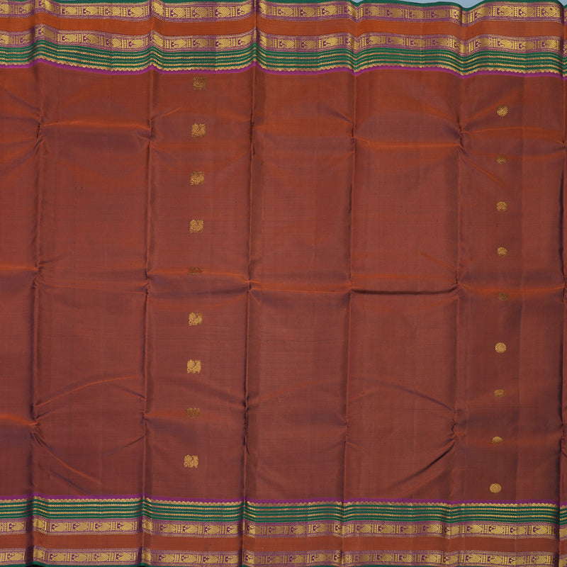 Hayagrivas Handloom Rust Orange Kanjivaram Silk Saree with Purple Border KSBE4H19-3