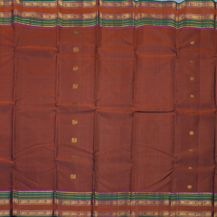 Hayagrivas Handloom Rust Orange Kanjivaram Silk Saree with Purple Border KSBE4H19-3