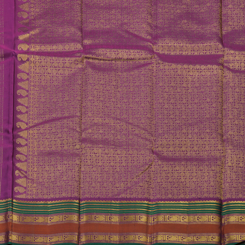 Hayagrivas Handloom Rust Orange Kanjivaram Silk Saree with Purple Border KSBE4H19-3