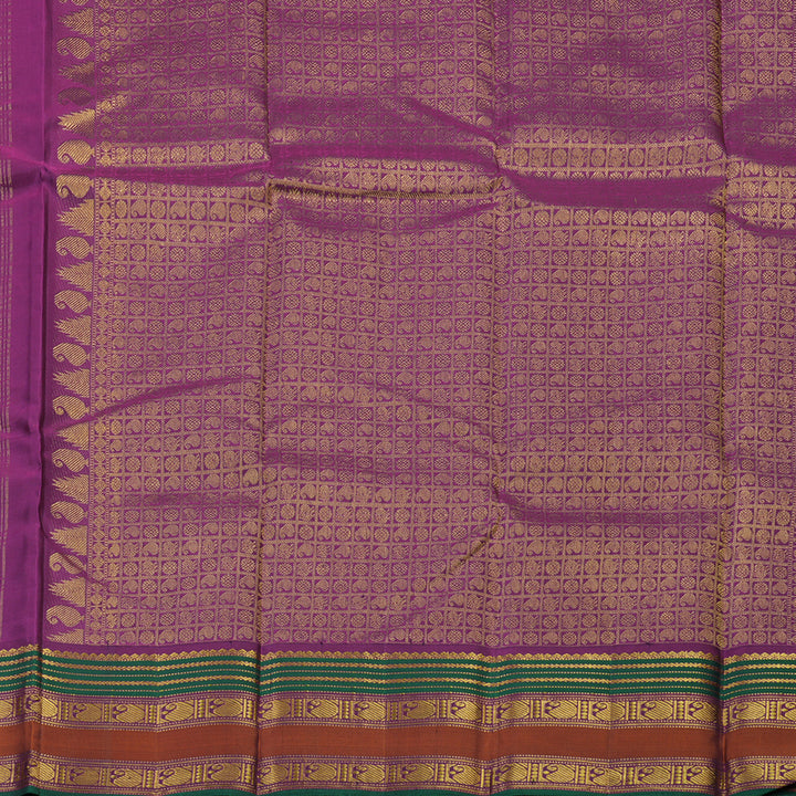 Hayagrivas Handloom Rust Orange Kanjivaram Silk Saree with Purple Border KSBE4H19-3