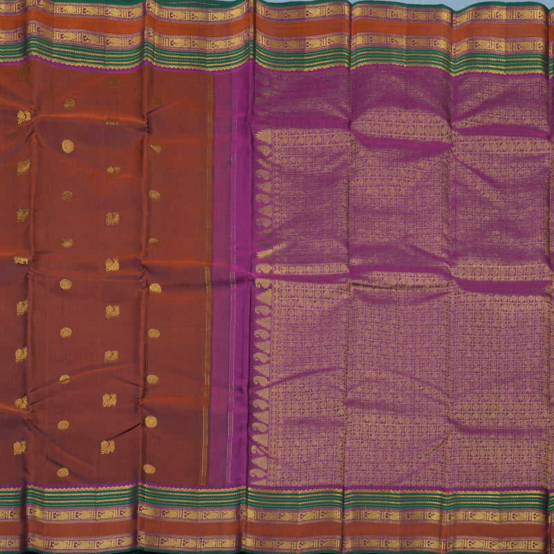 Hayagrivas Handloom Rust Orange Kanjivaram Silk Saree with Purple Border KSBE4H19-3