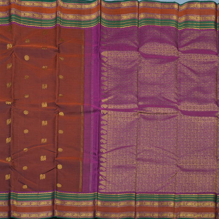 Hayagrivas Handloom Rust Orange Kanjivaram Silk Saree with Purple Border KSBE4H19-3