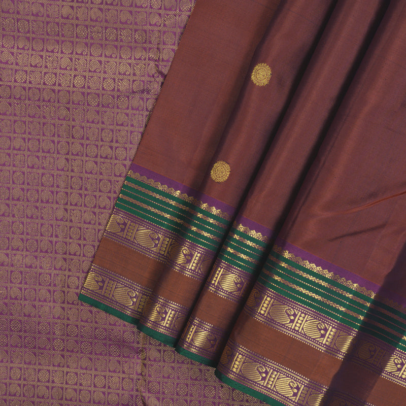 Hayagrivas Handloom Rust Orange Kanjivaram Silk Saree with Purple Border KSBE4H19-3