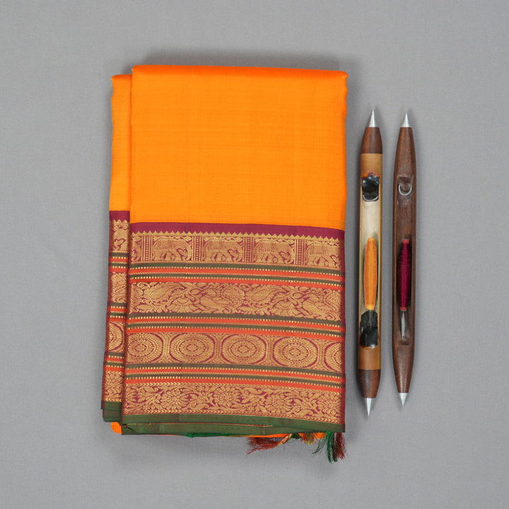 Hayagrivas Handloom Mambazham Orange Kanjivaram Silk Saree with Maroon Border KSBE4H7-2