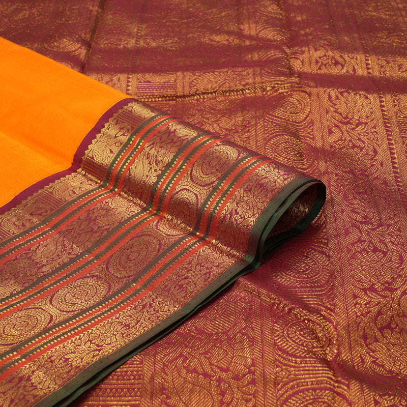 Hayagrivas Handloom Mambazham Orange Kanjivaram Silk Saree with Maroon Border KSBE4H7-2
