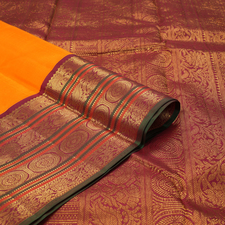 Hayagrivas Handloom Mambazham Orange Kanjivaram Silk Saree with Maroon Border KSBE4H7-2