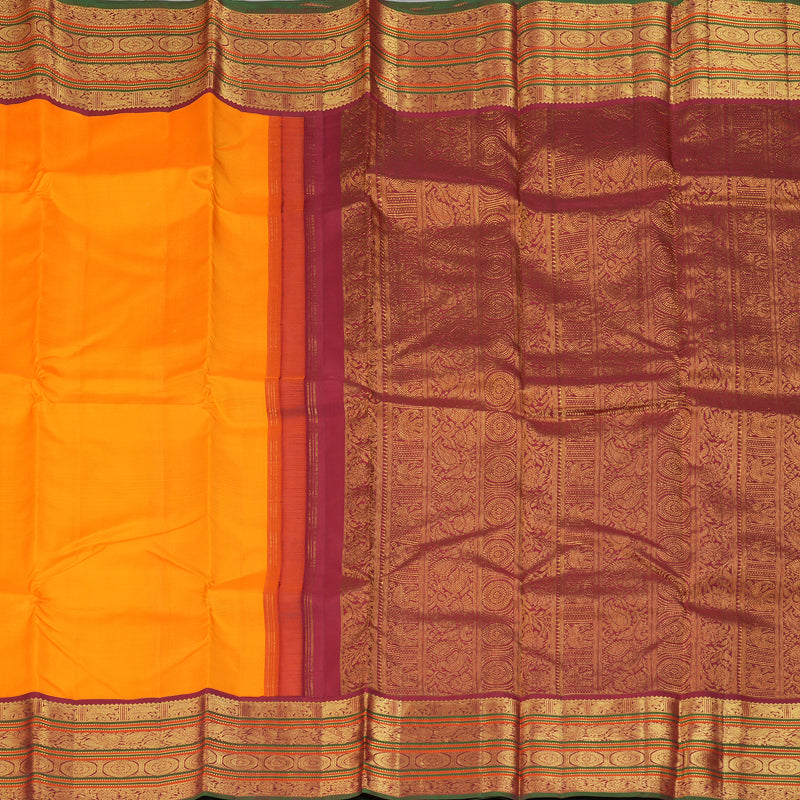 Hayagrivas Handloom Mambazham Orange Kanjivaram Silk Saree with Maroon Border KSBE4H7-2