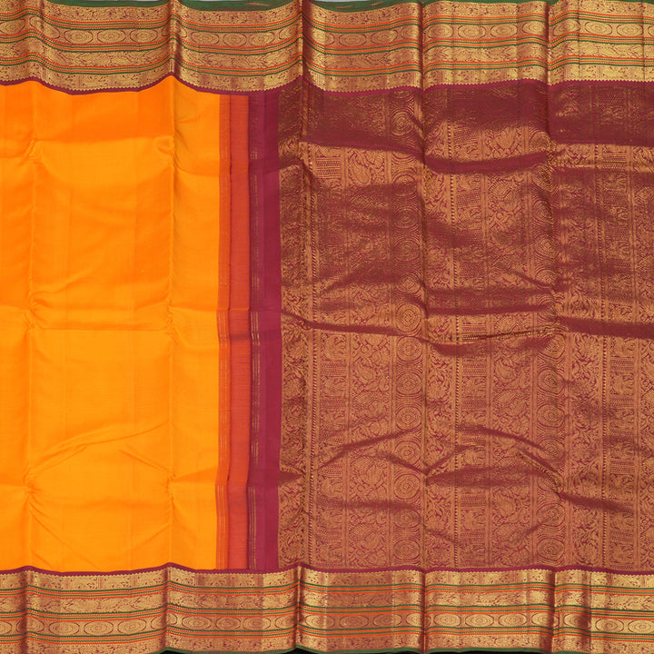 Hayagrivas Handloom Mambazham Orange Kanjivaram Silk Saree with Maroon Border KSBE4H7-2