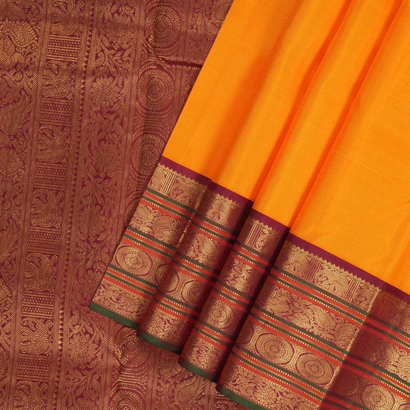 Hayagrivas Handloom Mambazham Orange Kanjivaram Silk Saree with Maroon Border KSBE4H7-2
