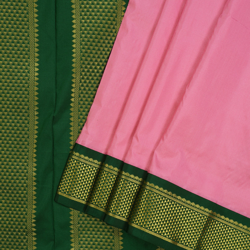 Hayagrivas Handloom Rose Pink Ten Yards Silk Saree with Ganga Jamuna Border KSBE59K1-7