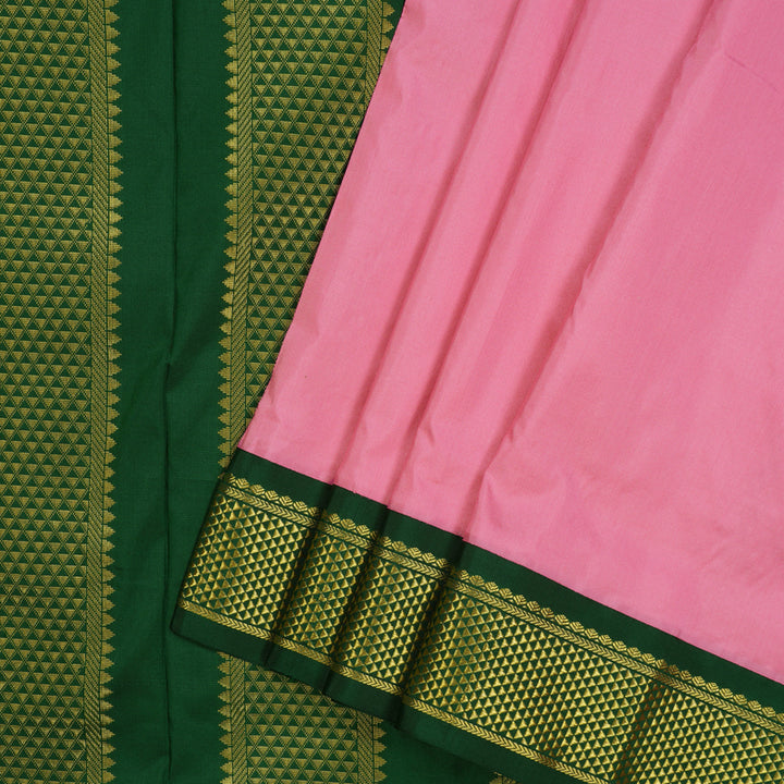 Hayagrivas Handloom Rose Pink Ten Yards Silk Saree with Ganga Jamuna Border KSBE59K1-7