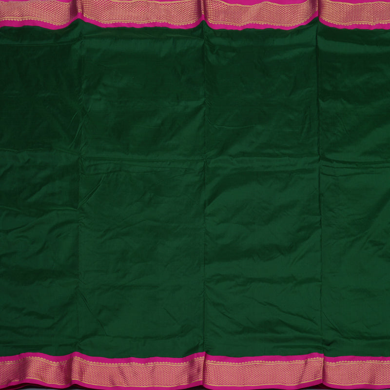 Hayagrivas Handloom Bottle Green Ten Yards Silk Saree with Magenta Border KSBE59K3-1