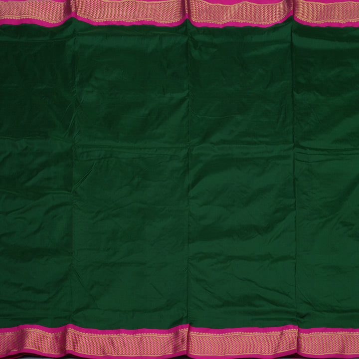 Hayagrivas Handloom Bottle Green Ten Yards Silk Saree with Magenta Border KSBE59K3-1