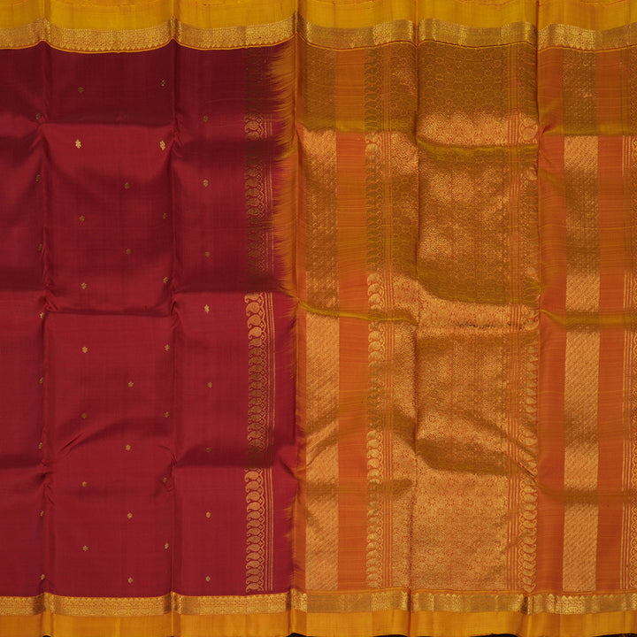 Hayagrivas Handloom Red Kanjivaram Silk Saree Golden Orange border KSBE5H1-14