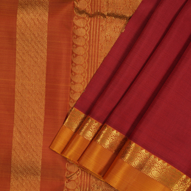 Hayagrivas Handloom Red Kanjivaram Silk Saree Golden Orange border KSBE5H1-14