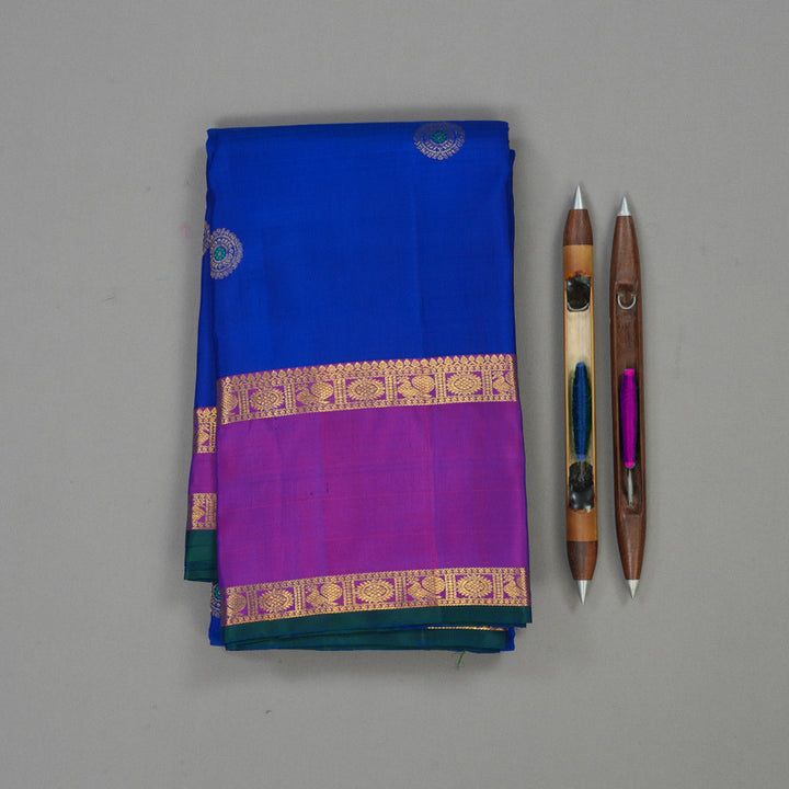 Hayagrivas Handloom MS Blue Kanjivaram Silk Saree with Purple border KSBE5H12-5