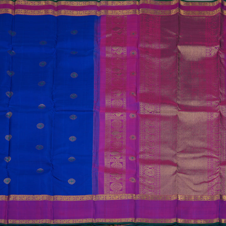 Hayagrivas Handloom MS Blue Kanjivaram Silk Saree with Purple border KSBE5H12-5