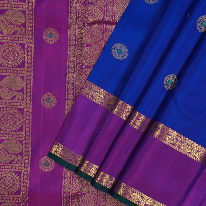 Hayagrivas Handloom MS Blue Kanjivaram Silk Saree with Purple border KSBE5H12-5