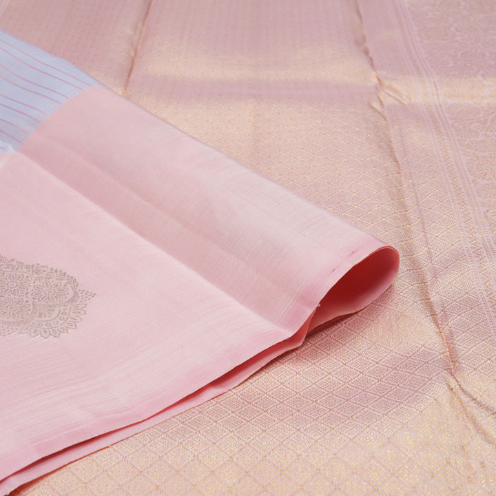 Hayagrivas Handloom Kanjivaram Powder Blue Silk Saree with Pastel Pink Border KSBE5H14-12