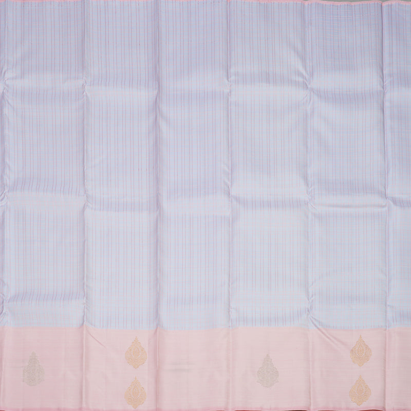 Hayagrivas Handloom Kanjivaram Powder Blue Silk Saree with Pastel Pink Border KSBE5H14-12