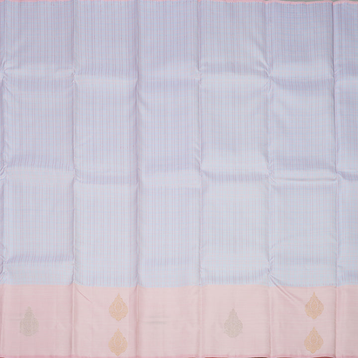Hayagrivas Handloom Kanjivaram Powder Blue Silk Saree with Pastel Pink Border KSBE5H14-12