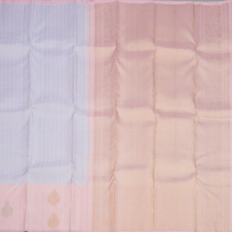 Hayagrivas Handloom Kanjivaram Powder Blue Silk Saree with Pastel Pink Border KSBE5H14-12