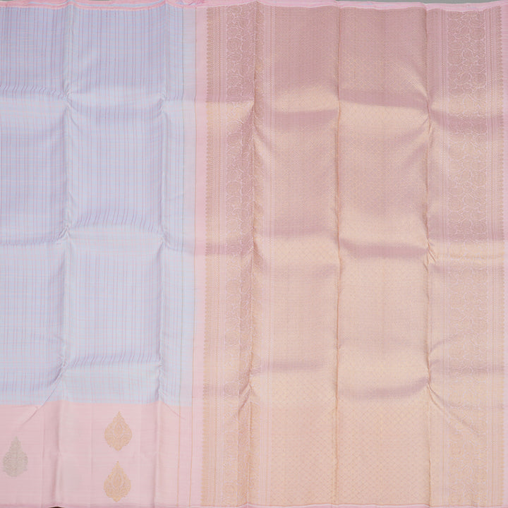 Hayagrivas Handloom Kanjivaram Powder Blue Silk Saree with Pastel Pink Border KSBE5H14-12