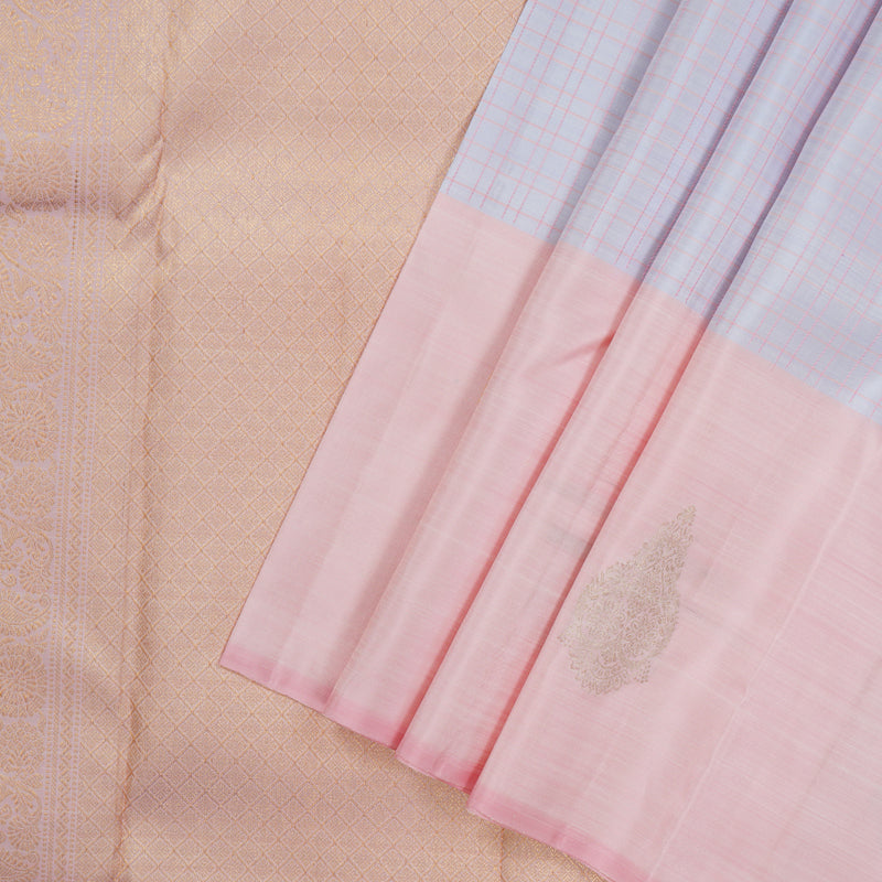 Hayagrivas Handloom Kanjivaram Powder Blue Silk Saree with Pastel Pink Border KSBE5H14-12