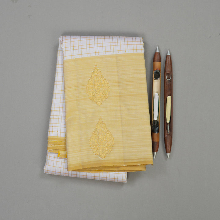 Hayagrivas Handloom Kanjivaram Half White Silk Saree with Sandal Border KSBE5H14-15