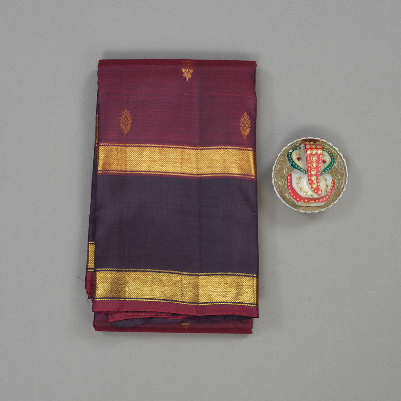 Hayagrivas Handloom Wine Maroon Kanjivaram Silk Saree with Deep Violet Border KSBE5H3-1