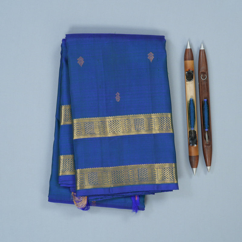Hayagrivas Handloom Peacock Blue Kanjivaram Silk Saree KSBE5H9-2