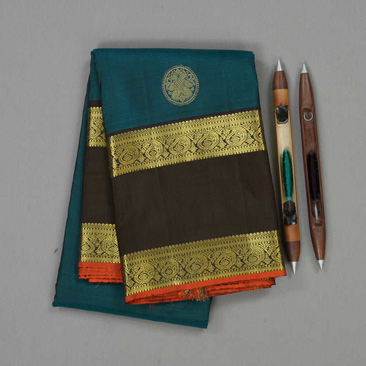 Hayagrivas Handloom Dark Teal Kanjivaram Silk Saree with Deep Jamun Shade KSBE5H9-6