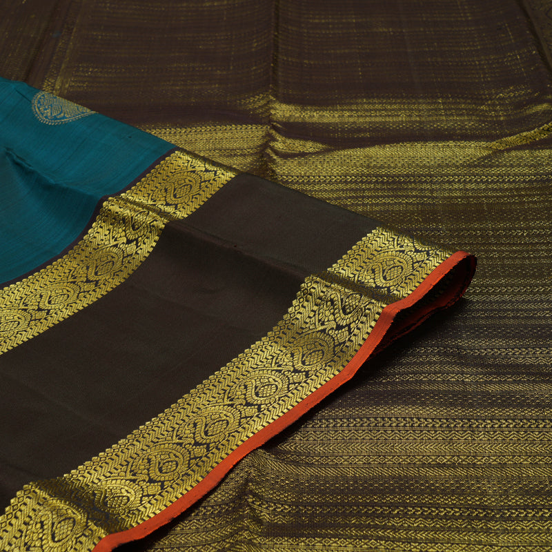 Hayagrivas Handloom Dark Teal Kanjivaram Silk Saree with Deep Jamun Shade KSBE5H9-6