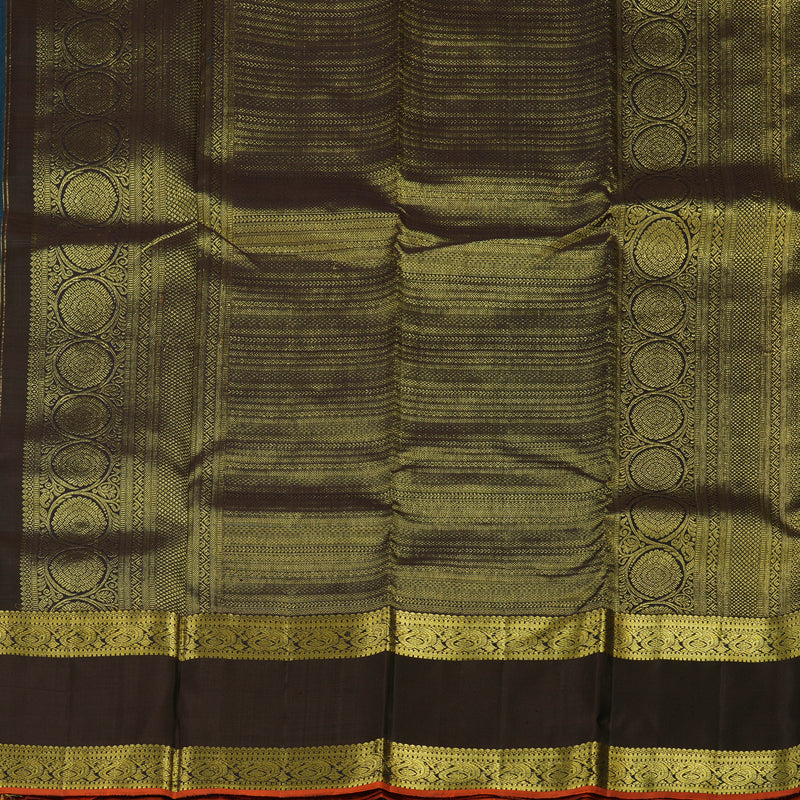 Hayagrivas Handloom Dark Teal Kanjivaram Silk Saree with Deep Jamun Shade KSBE5H9-6