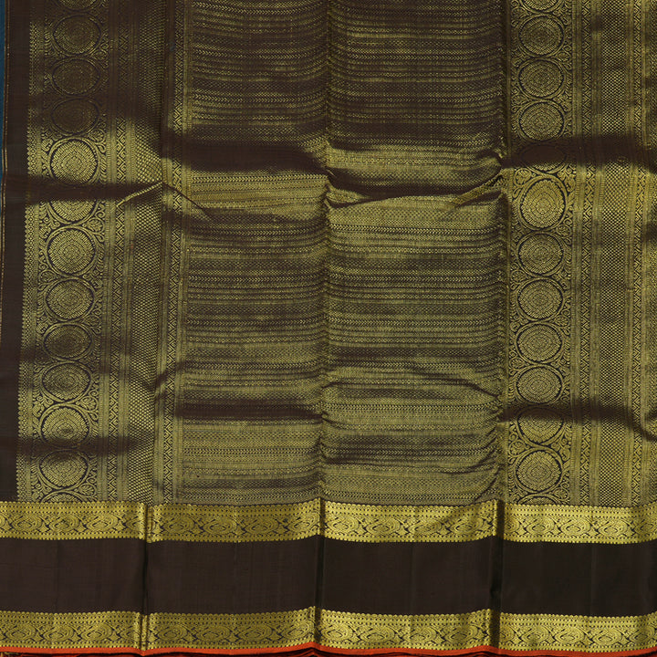 Hayagrivas Handloom Dark Teal Kanjivaram Silk Saree with Deep Jamun Shade KSBE5H9-6