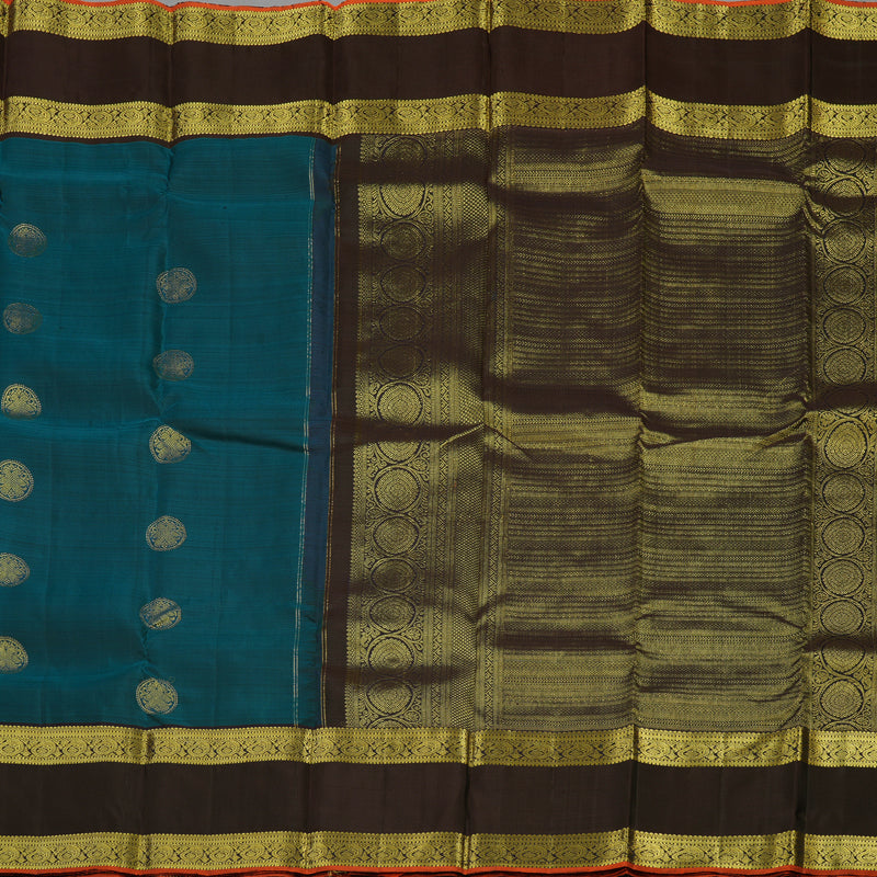 Hayagrivas Handloom Dark Teal Kanjivaram Silk Saree with Deep Jamun Shade KSBE5H9-6