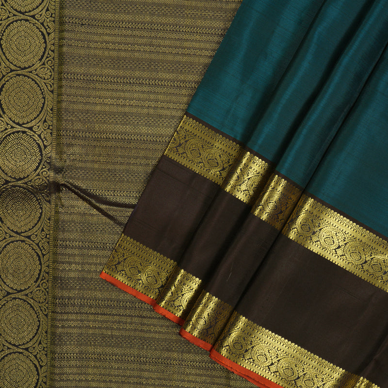 Hayagrivas Handloom Dark Teal Kanjivaram Silk Saree with Deep Jamun Shade KSBE5H9-6