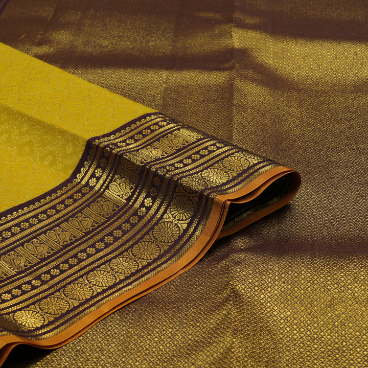 Hayagrivas Handloom Sampanga Yellow Kanjivaram Silk Saree with Kanchana Brown Border KSBE62L5-2