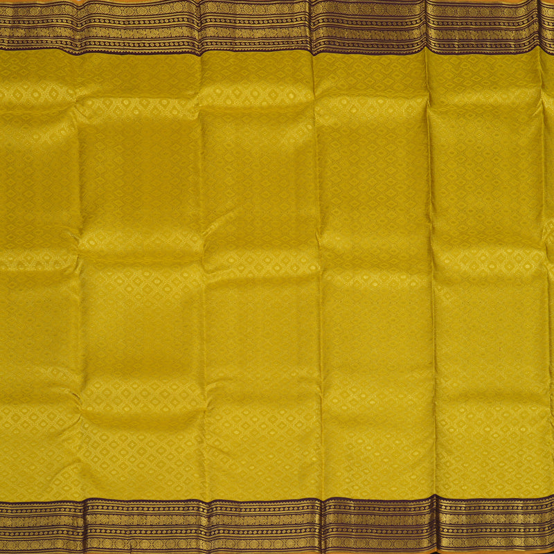 Hayagrivas Handloom Sampanga Yellow Kanjivaram Silk Saree with Kanchana Brown Border KSBE62L5-2