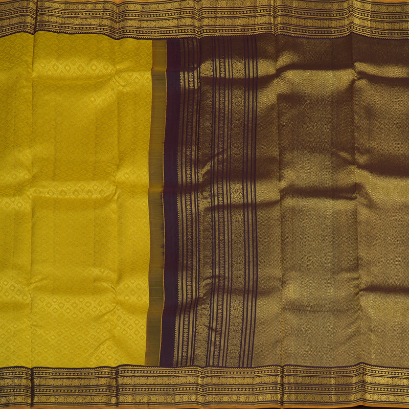 Hayagrivas Handloom Sampanga Yellow Kanjivaram Silk Saree with Kanchana Brown Border KSBE62L5-2