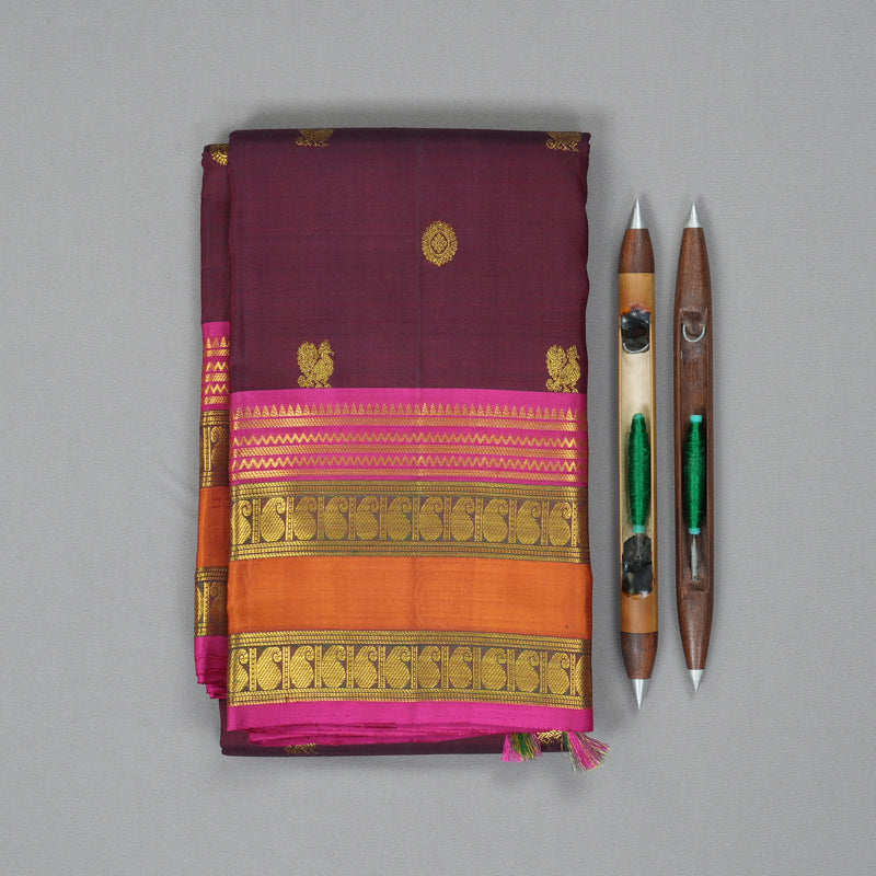 Hayagrivas Handloom Wine Maroon Kanjivaram Silk Saree KSBE65L1-1