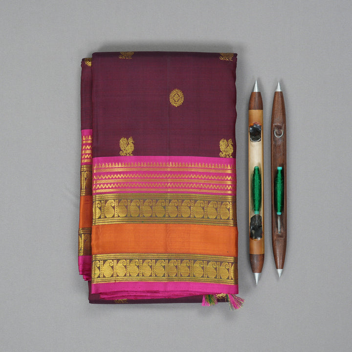 Hayagrivas Handloom Wine Maroon Kanjivaram Silk Saree KSBE65L1-1