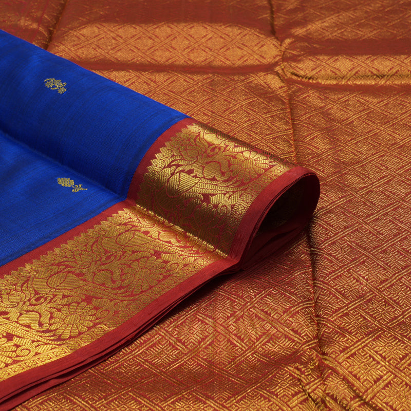 Hayagrivas Handloom MS Blue Kanjivaram Silk Saree with Red Border KSBE65L7-4
