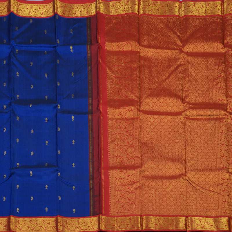 Hayagrivas Handloom MS Blue Kanjivaram Silk Saree with Red Border KSBE65L7-4
